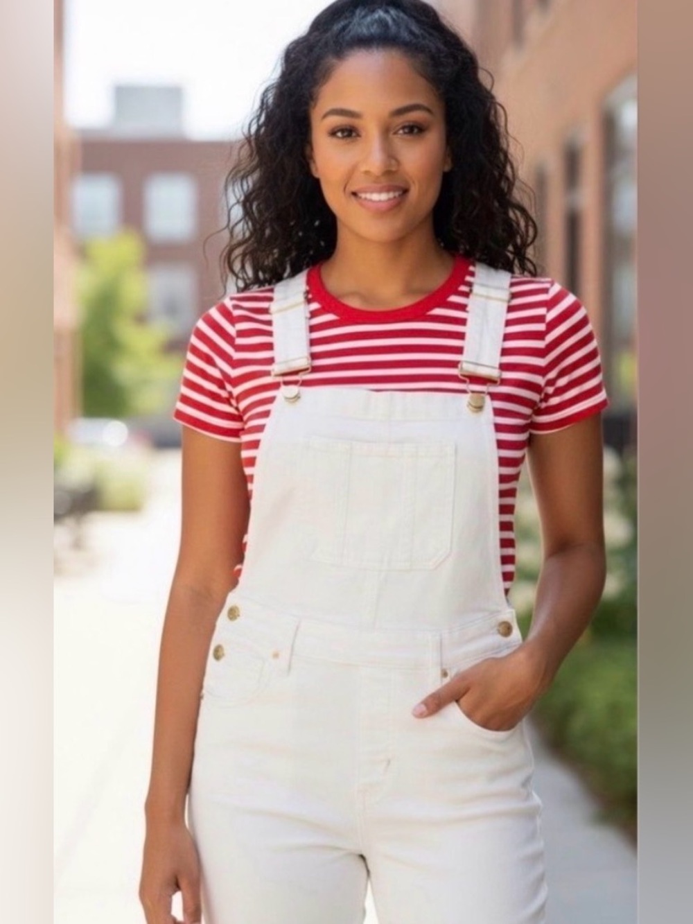 WE WORE WHAT White Denim Overalls Size Small